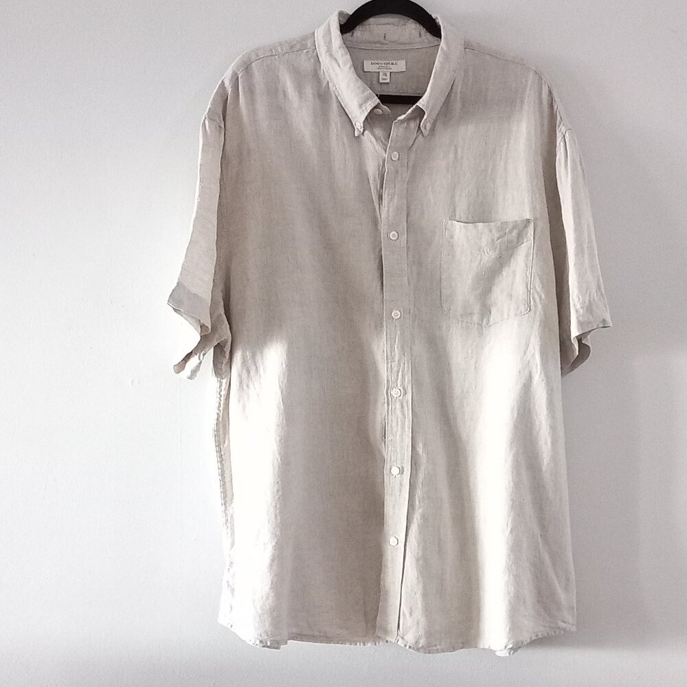 BANANA REPUBLIC beige 100% linen standard fit short sleeve button up shirt